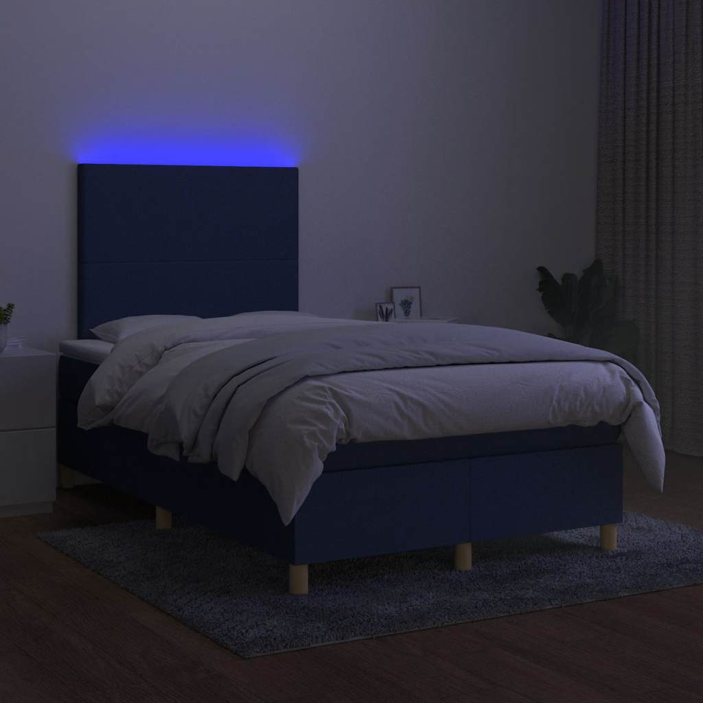 Box Spring Postel S Matrací A Led Textil Modrá