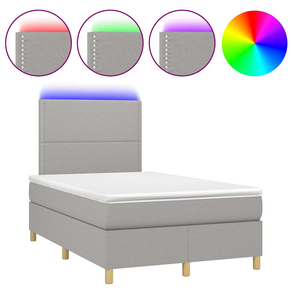 Box Spring Postel S Matrací A Led Textil Světle Šedá