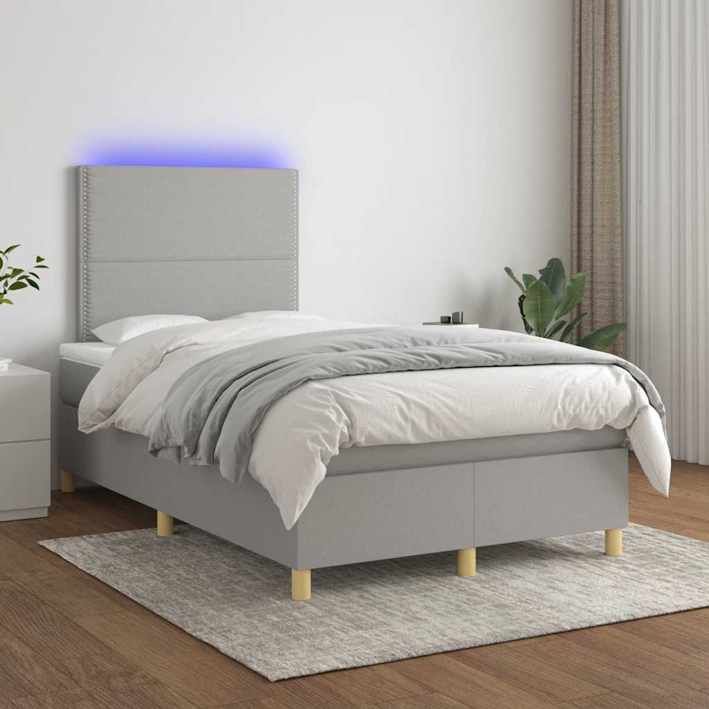Box Spring Postel S Matrací A Led Textil Světle Šedá