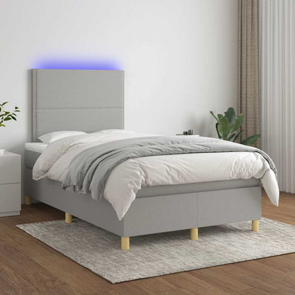 Box Spring Postel S Matrací A Led Textil Světle Šedá