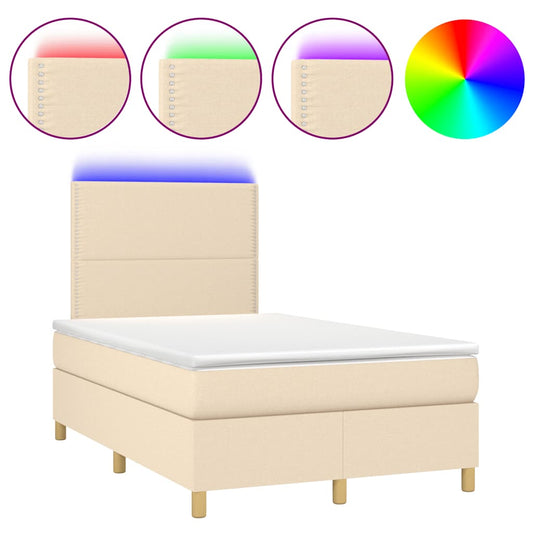 Box Spring Postel S Matrací A Led Textil Krémová