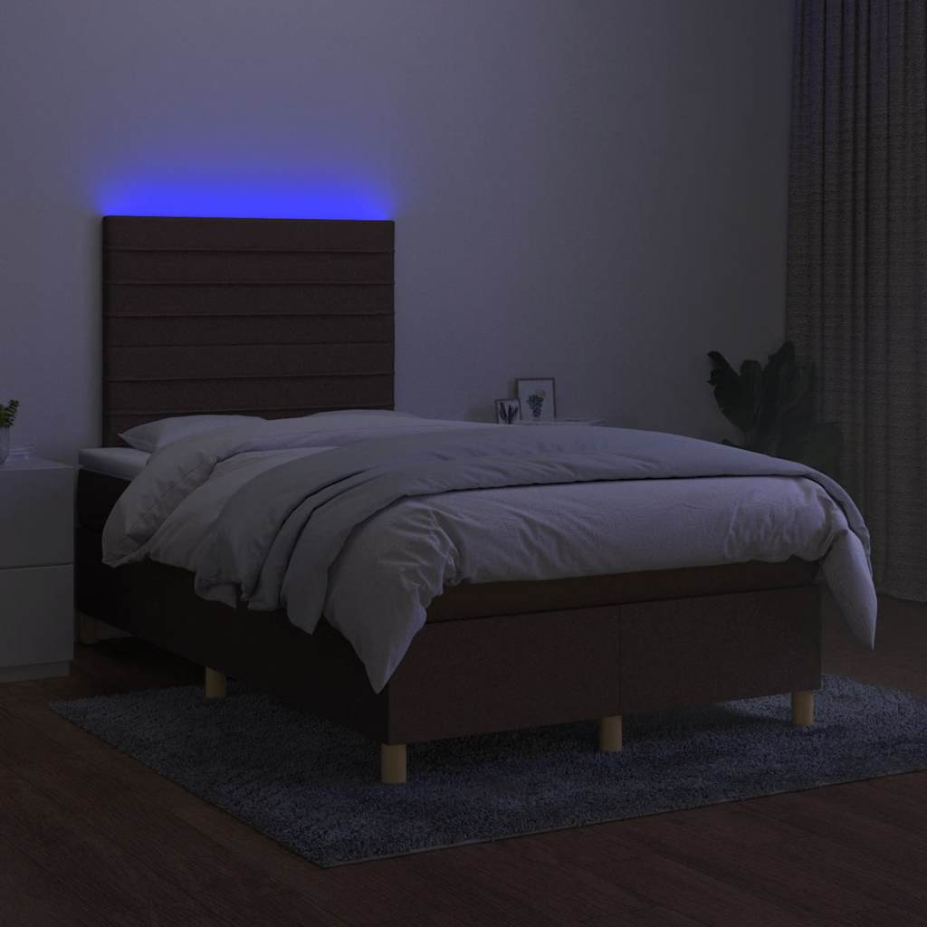 Box Spring Postel S Matrací A Led Tmavě Hnědá 120X190 Cm Textil
