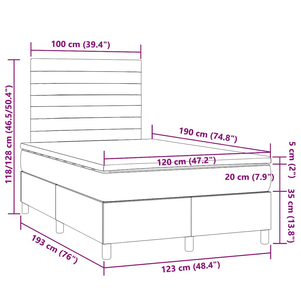 Box Spring Postel S Matrací A Led Taupe 120X190 Cm Textil