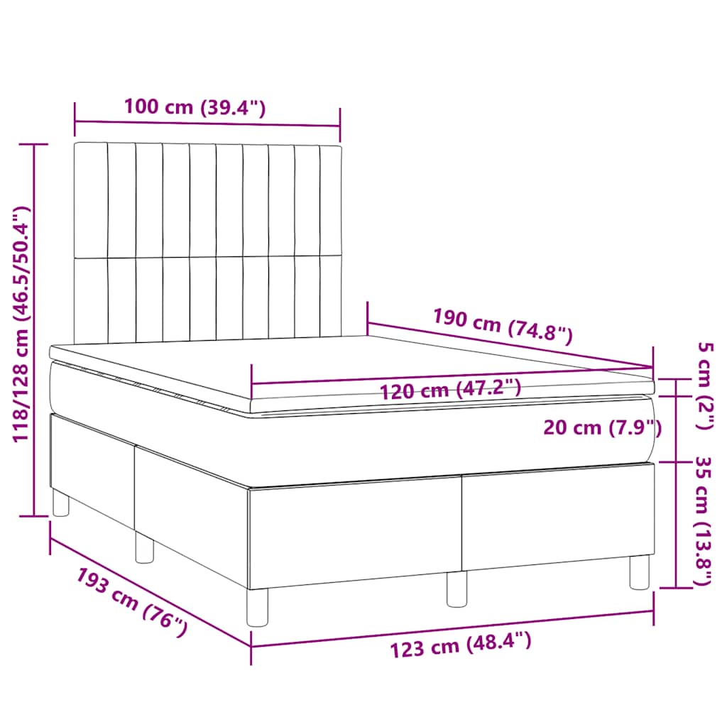 Box Spring Postel S Matrací A Led Tmavě Hnědá 120X190 Cm Textil