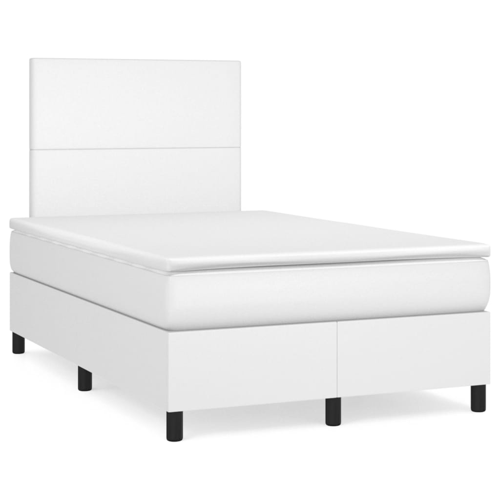 Box Spring Postel S Matrací A Led Umělá Kůže Bílá