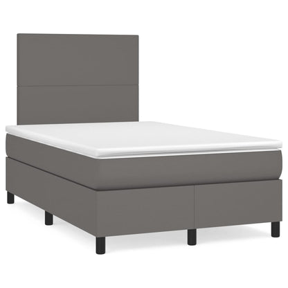 Box Spring Postel S Matrací A Led Šedá Umělá Kůže Šedá