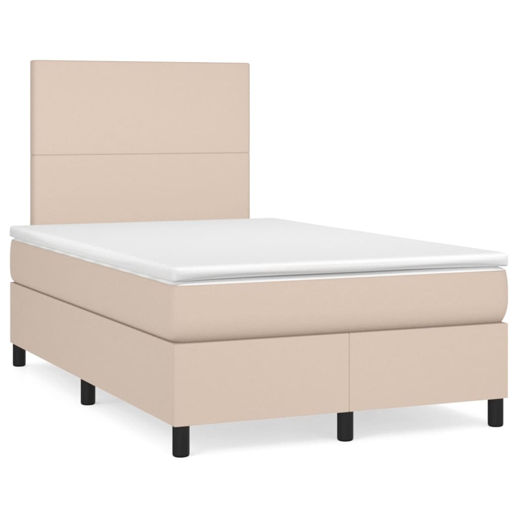 Box Spring Postel Matrace A Led 120X200Cm Umělá Kůže Cappuccino