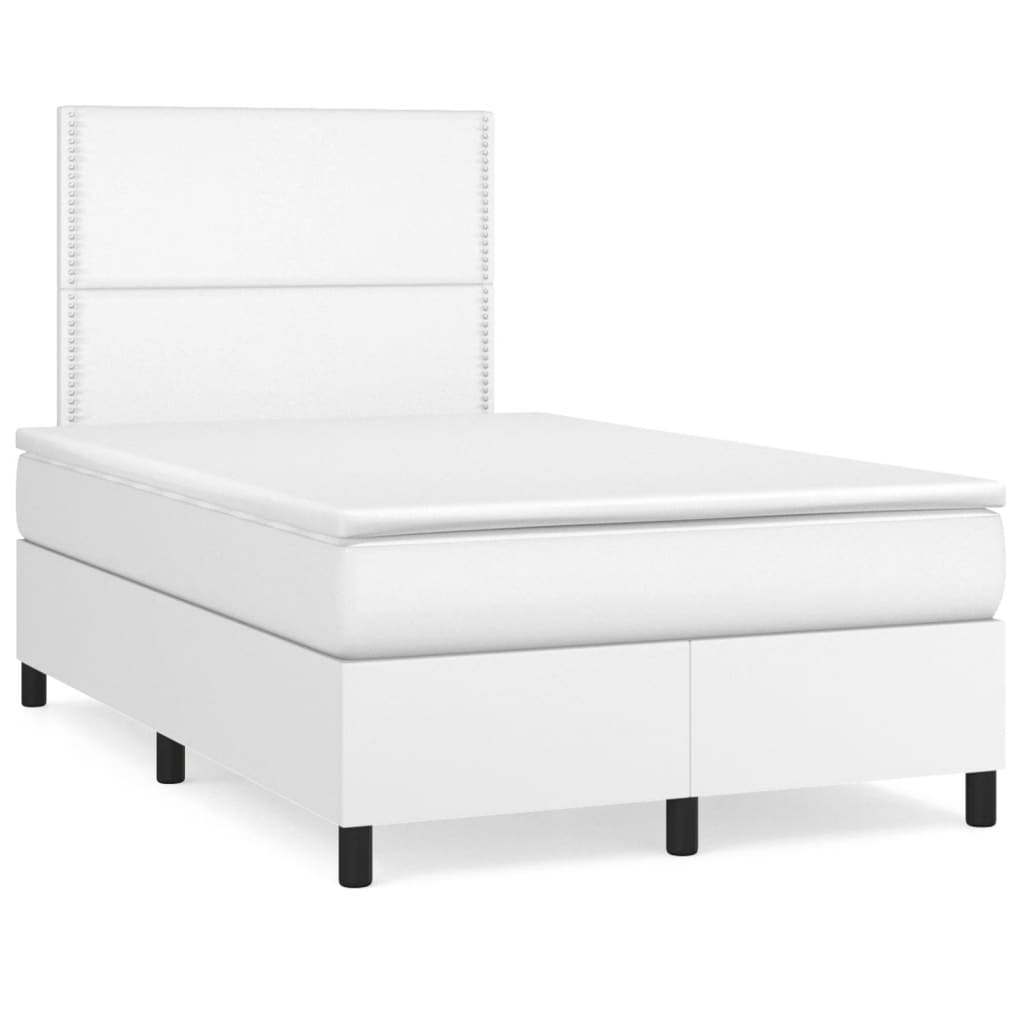 Box Spring Postel S Matrací A Led Umělá Kůže Bílá