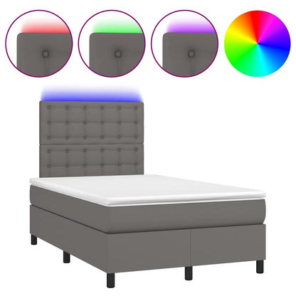 Box Spring Postel S Matrací A Led Šedá Umělá Kůže Šedá