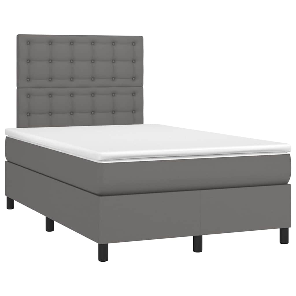 Box Spring Postel S Matrací A Led Šedá Umělá Kůže Šedá