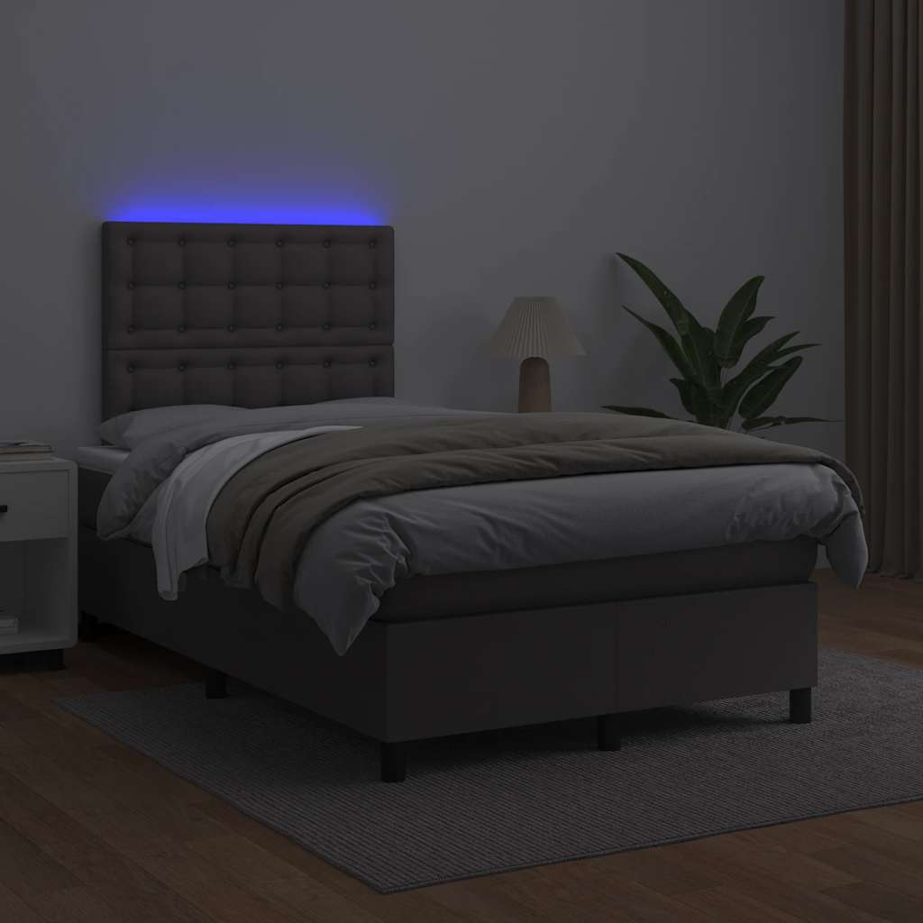 Box Spring Postel S Matrací A Led Šedá Umělá Kůže Šedá