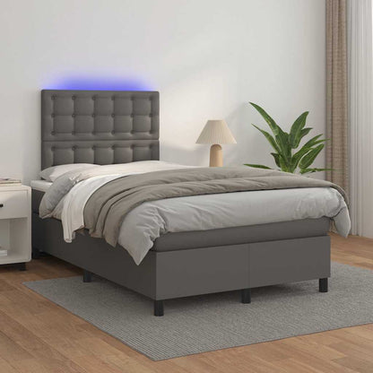 Box Spring Postel S Matrací A Led Šedá Umělá Kůže Šedá