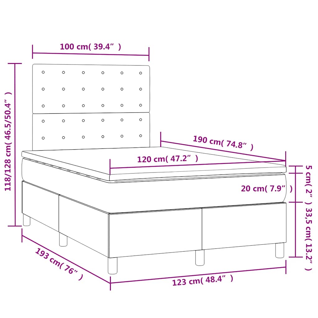 Box Spring Postel S Matrací A Led Šedá Umělá Kůže Šedá