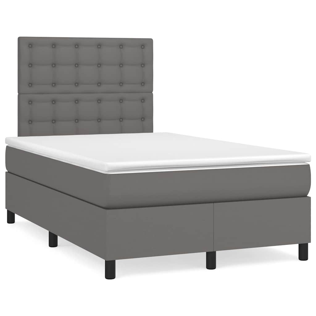 Box Spring Postel S Matrací A Led Šedá Umělá Kůže Šedá