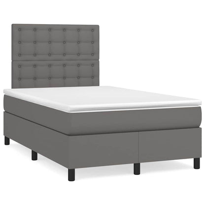 Box Spring Postel S Matrací A Led Šedá Umělá Kůže Šedá