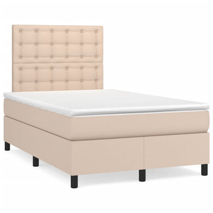 Box Spring Postel Matrace A Led 120X200Cm Umělá Kůže Cappuccino