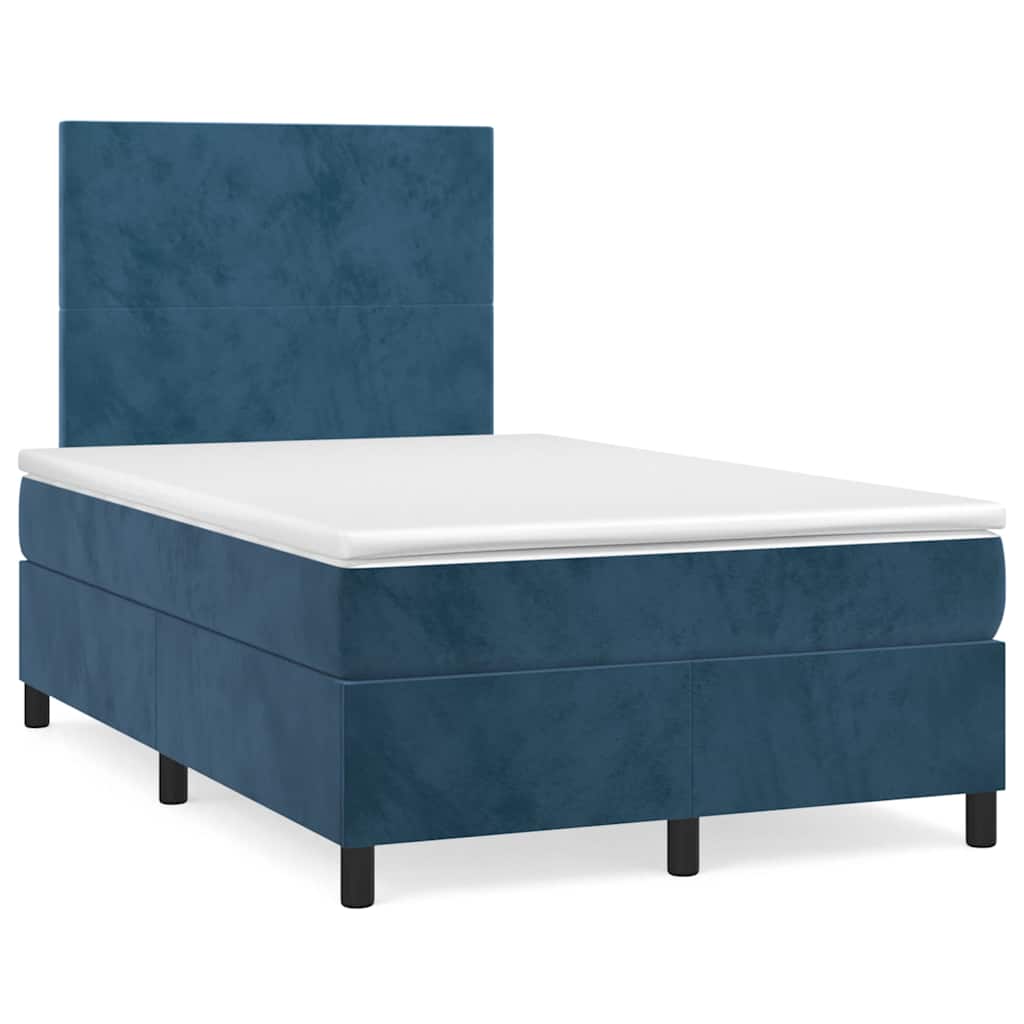 Box Spring Postel S Matrací A Led Tmavě Modrá Samet Tmavě Moddrá