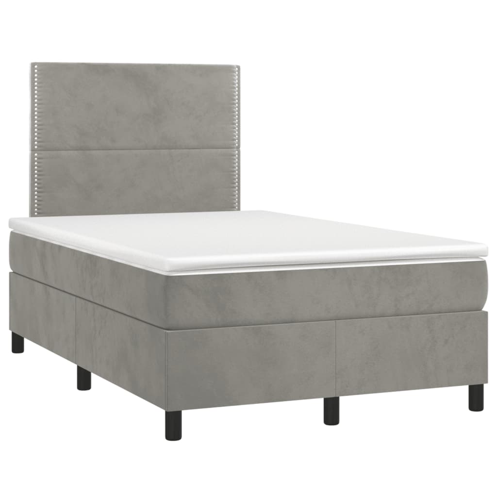 Box Spring Postel S Matrací A Led Samet Světle Šedá