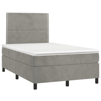 Box Spring Postel S Matrací A Led Samet Světle Šedá