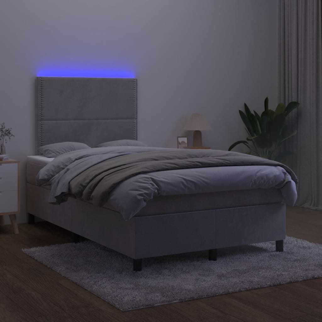 Box Spring Postel S Matrací A Led Samet Světle Šedá