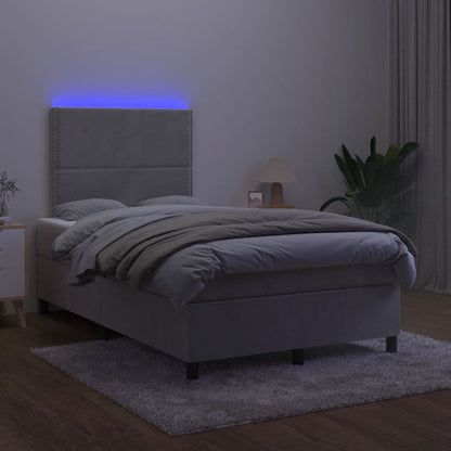 Box Spring Postel S Matrací A Led Samet Světle Šedá