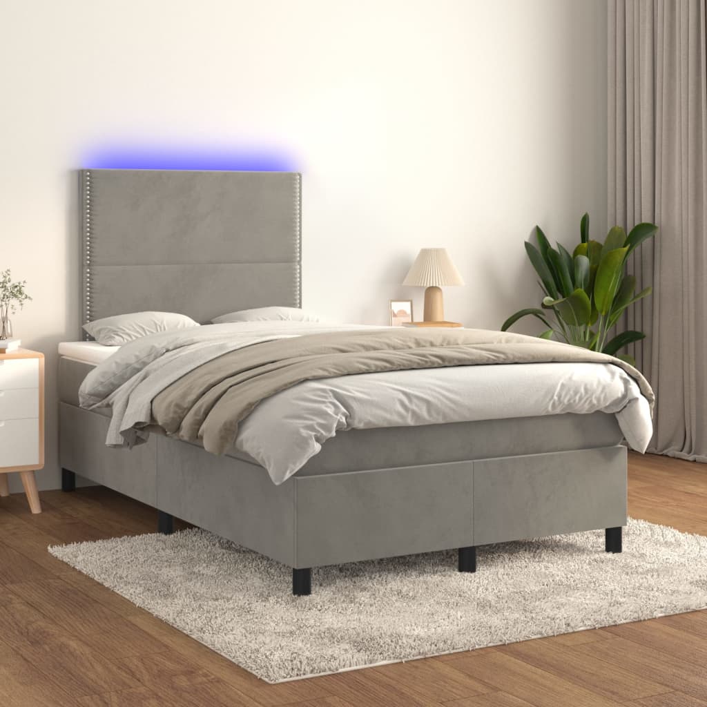 Box Spring Postel S Matrací A Led Samet Světle Šedá