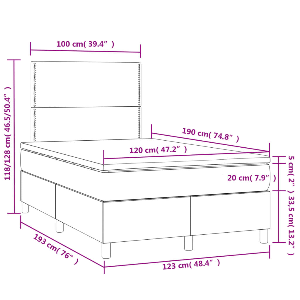 Box Spring Postel S Matrací A Led Samet Světle Šedá