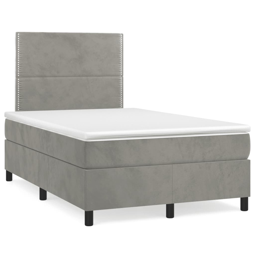 Box Spring Postel S Matrací A Led Samet Světle Šedá