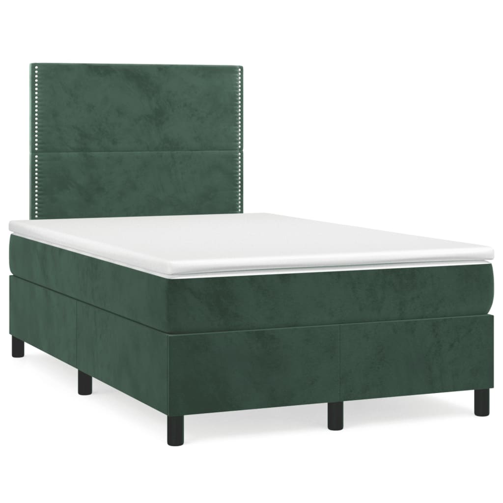 Box Spring Postel S Matrací A Led Samet Tmavě Zelená