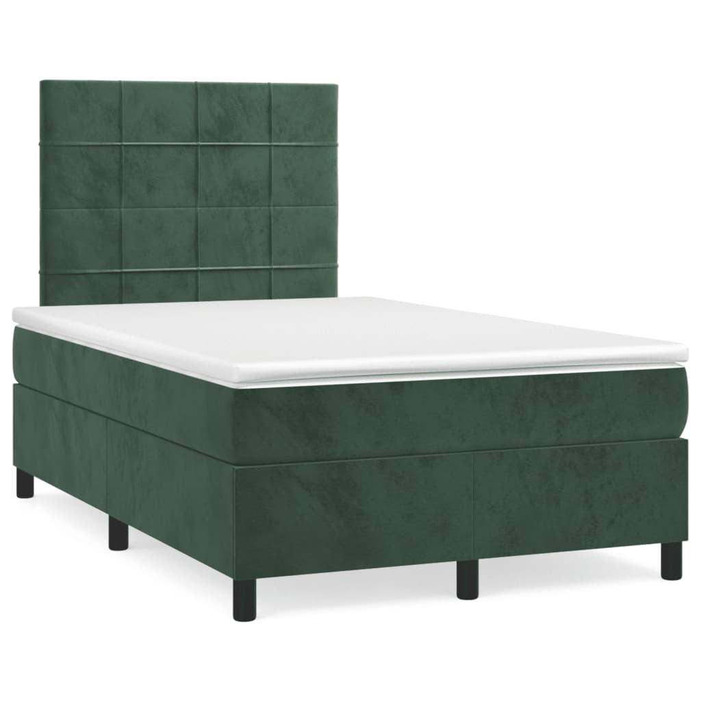 Box Spring Postel S Matrací A Led Samet Tmavě Zelená