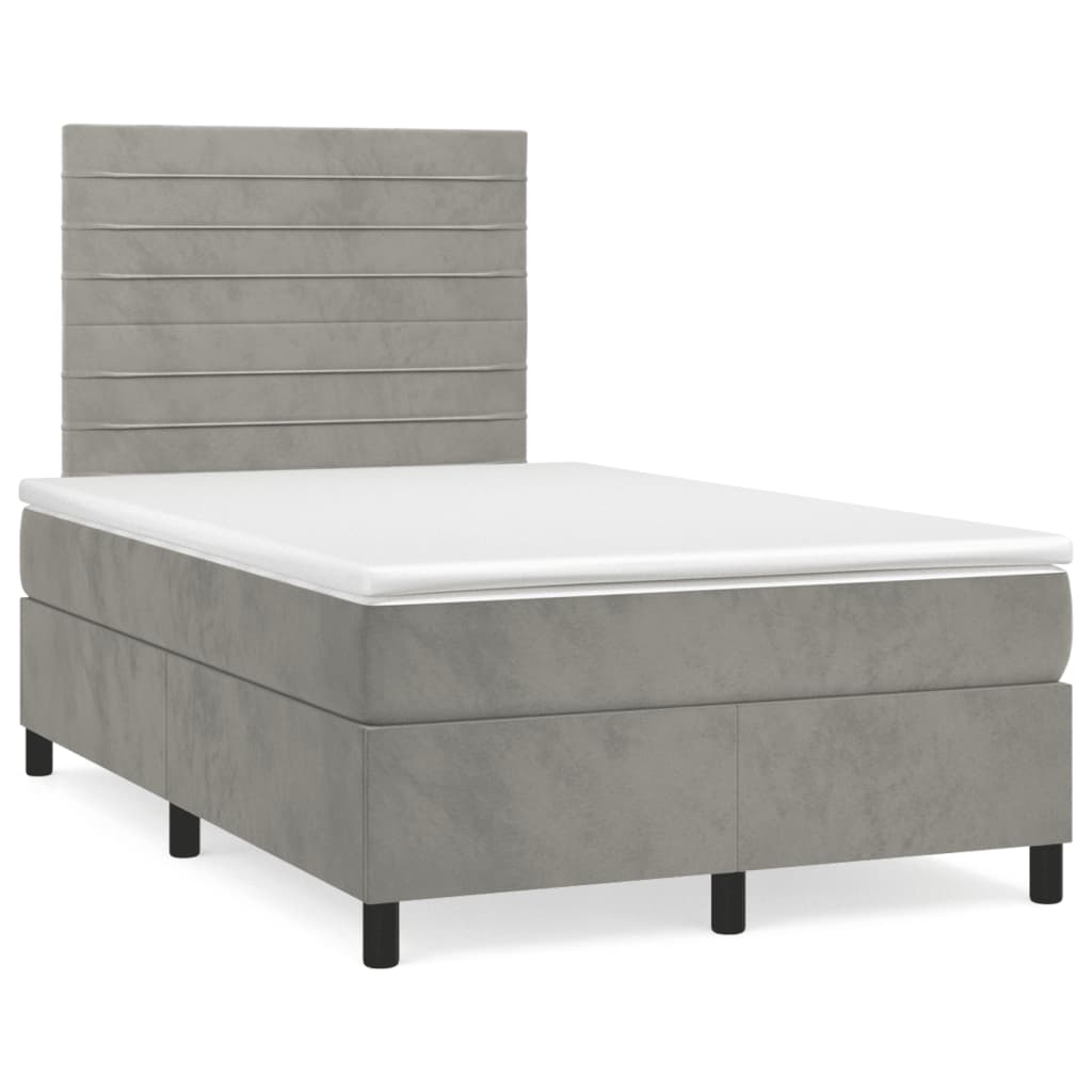 Box Spring Postel S Matrací A Led Samet Světle Šedá