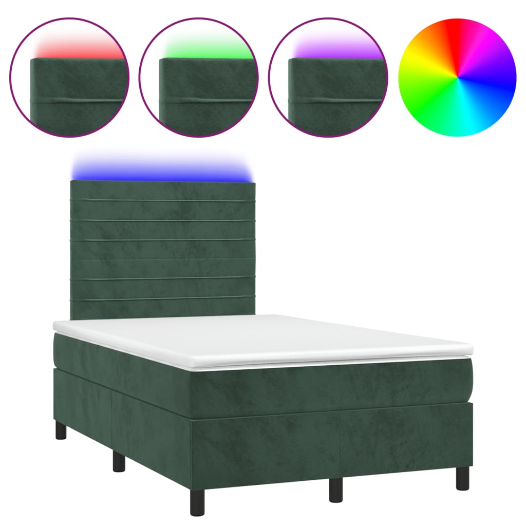 Box Spring Postel S Matrací A Led Samet Tmavě Zelená