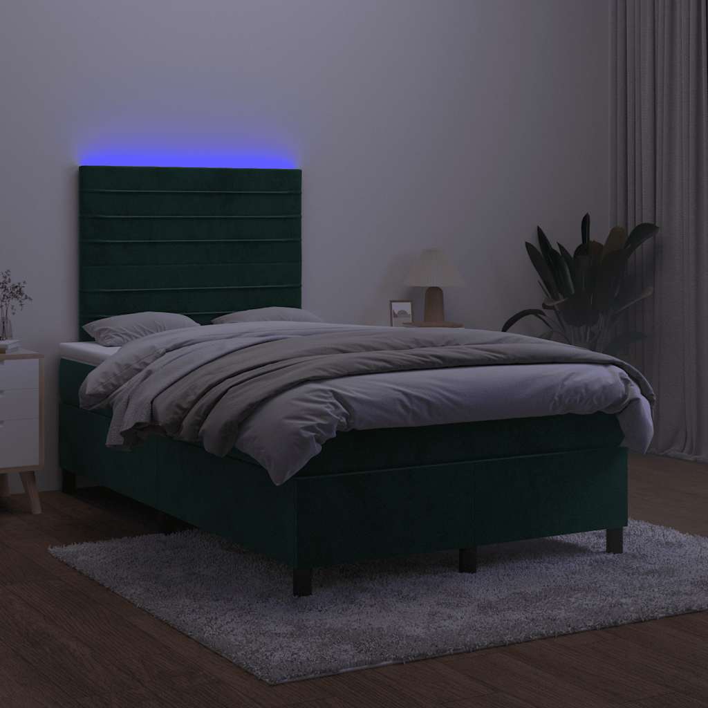 Box Spring Postel S Matrací A Led Samet Tmavě Zelená