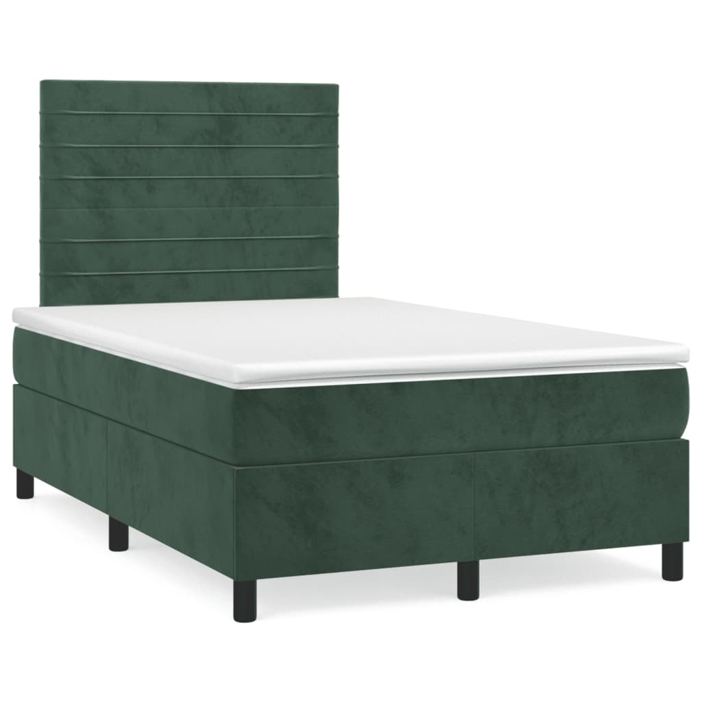 Box Spring Postel S Matrací A Led Samet Tmavě Zelená