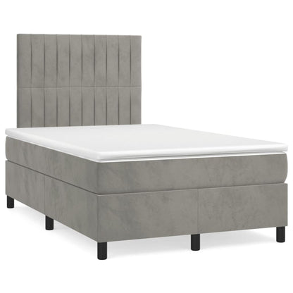 Box Spring Postel S Matrací A Led Samet Světle Šedá