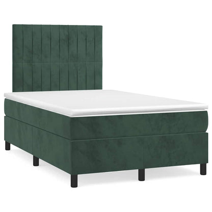 Box Spring Postel S Matrací A Led Samet Tmavě Zelená