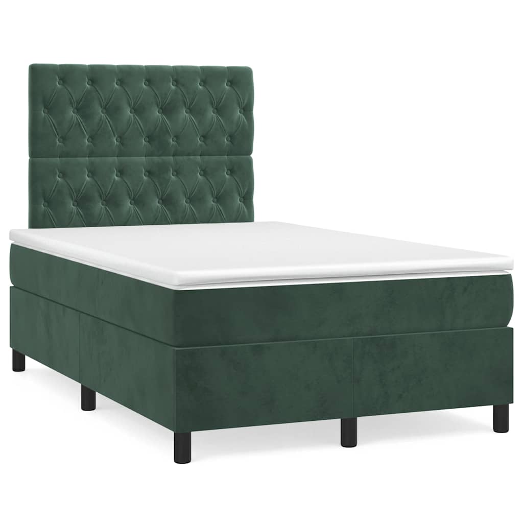 Box Spring Postel S Matrací A Led Samet Tmavě Zelená