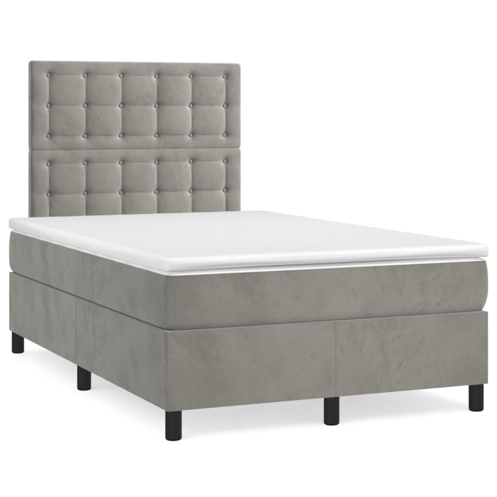 Box Spring Postel S Matrací A Led Samet Světle Šedá