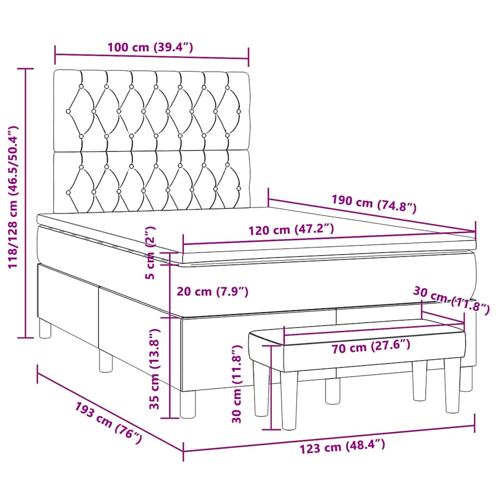 Box Spring Postel S Matrací Tmavě Hnědá 120X190 Cm Textil