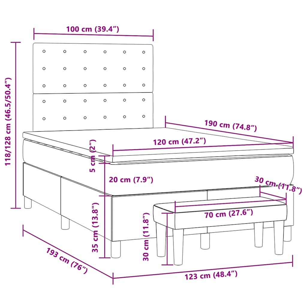 Box Spring Postel S Matrací Tmavě Hnědá 120X190 Cm Textil