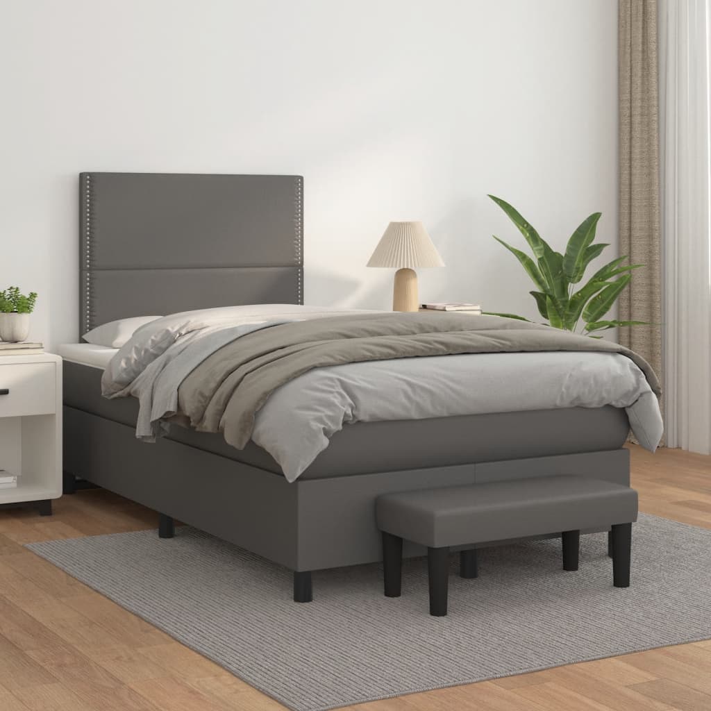 Box Spring Postel S Matrací Šedá Umělá Kůže Šedá