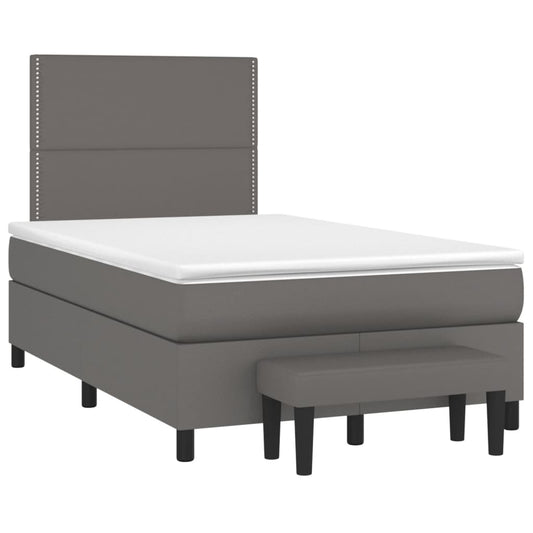 Box Spring Postel S Matrací Šedá Umělá Kůže Šedá