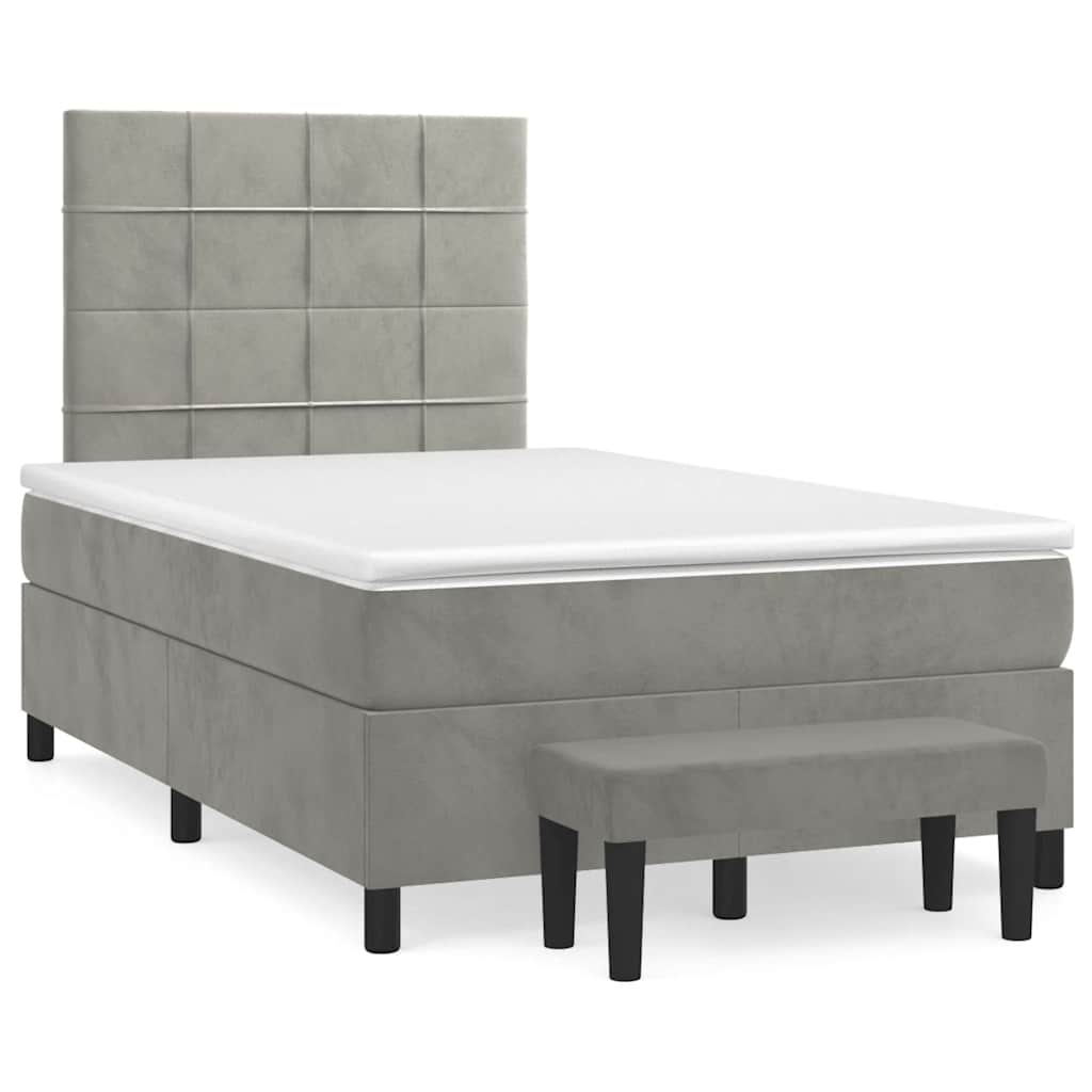 Box Spring Postel S Matrací Samet Světle Šedá