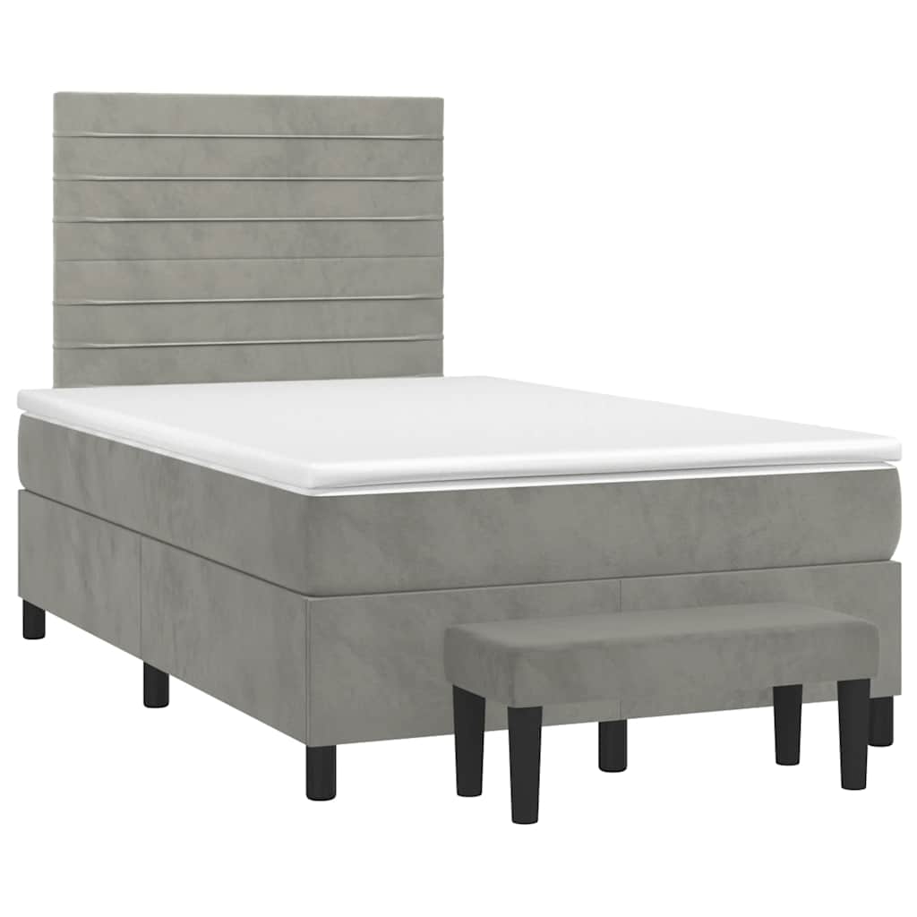 Box Spring Postel S Matrací Samet Světle Šedá