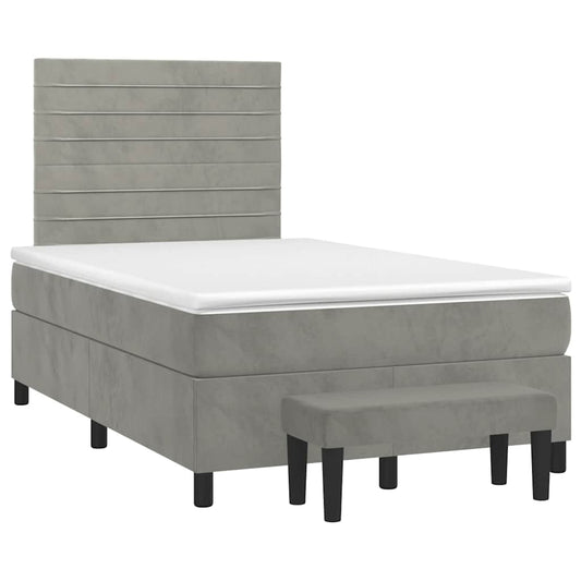 Box Spring Postel S Matrací Samet Světle Šedá