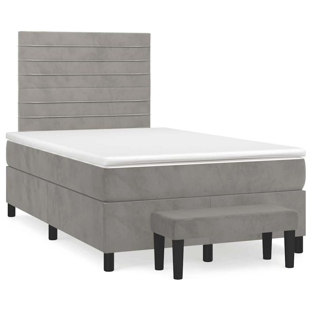 Box Spring Postel S Matrací Samet Světle Šedá