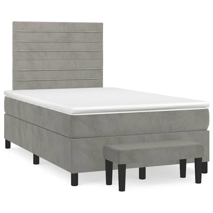 Box Spring Postel S Matrací Samet Světle Šedá
