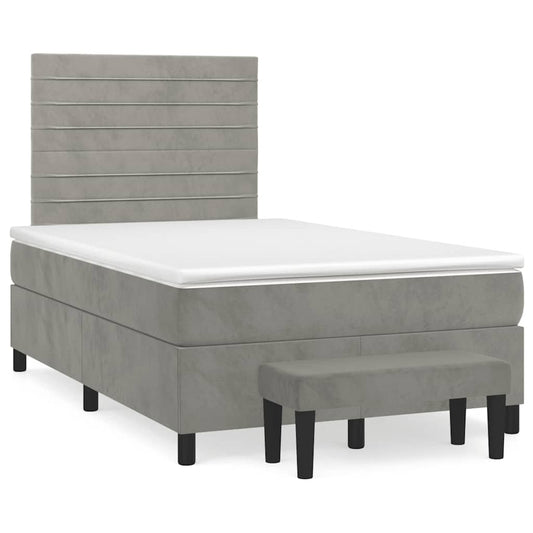 Box Spring Postel S Matrací Samet Světle Šedá