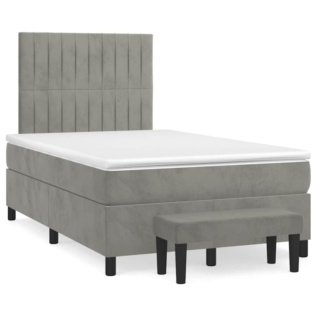 Box Spring Postel S Matrací Samet Světle Šedá
