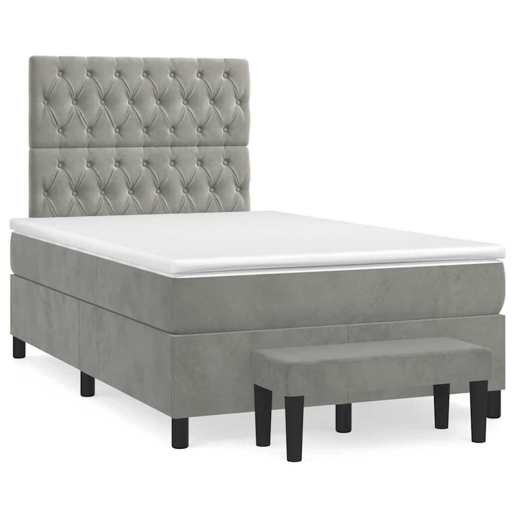 Box Spring Postel S Matrací Samet Světle Šedá